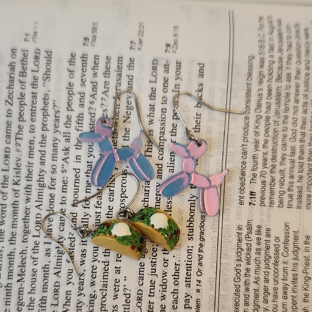 Claire's Bundle, Blue/Pink Balloon Dog Earrings and Taco Earings